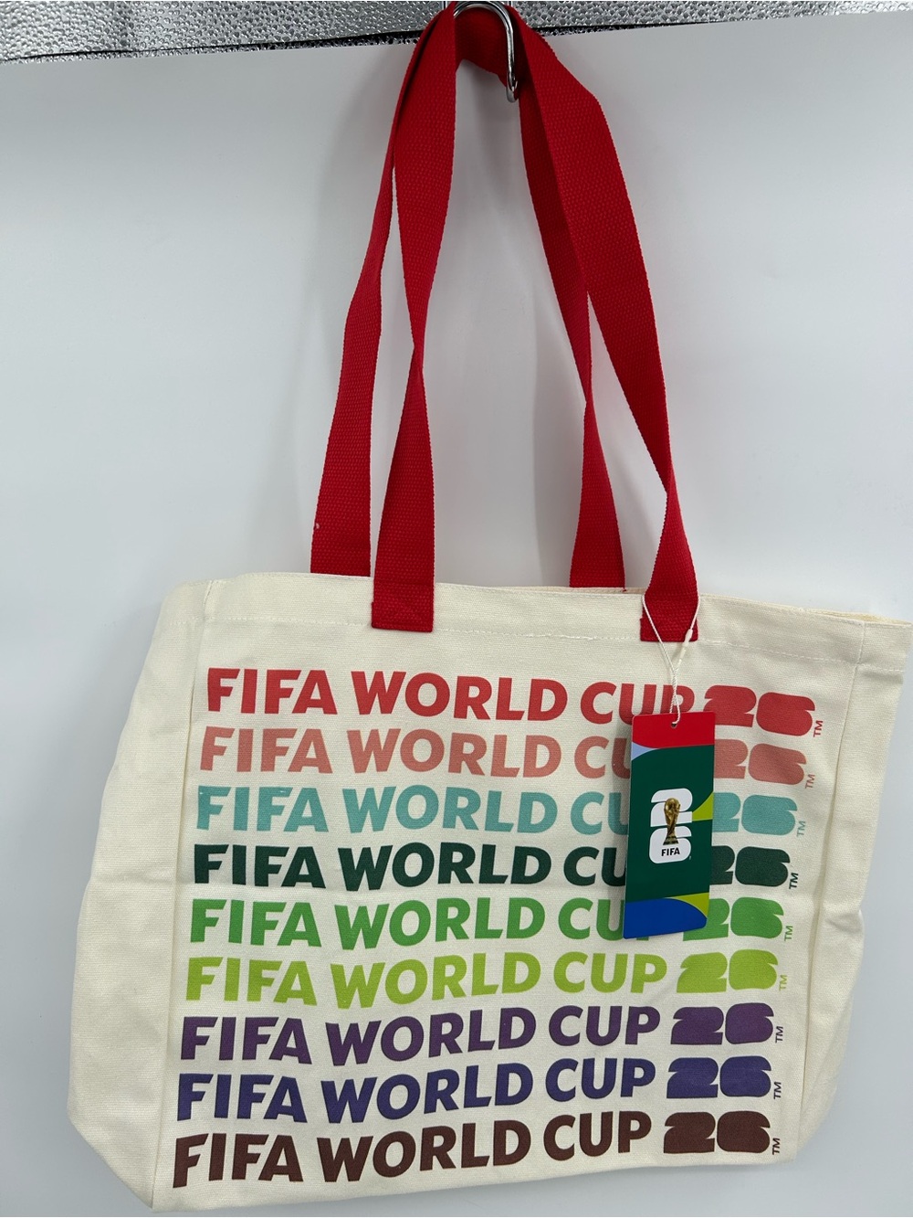 World Cup Canvas Tote Bag with Red Straps